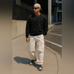 Skater Streetwear Aeropostale White Parachute Cargo Pants Y2K Utility Joggers S